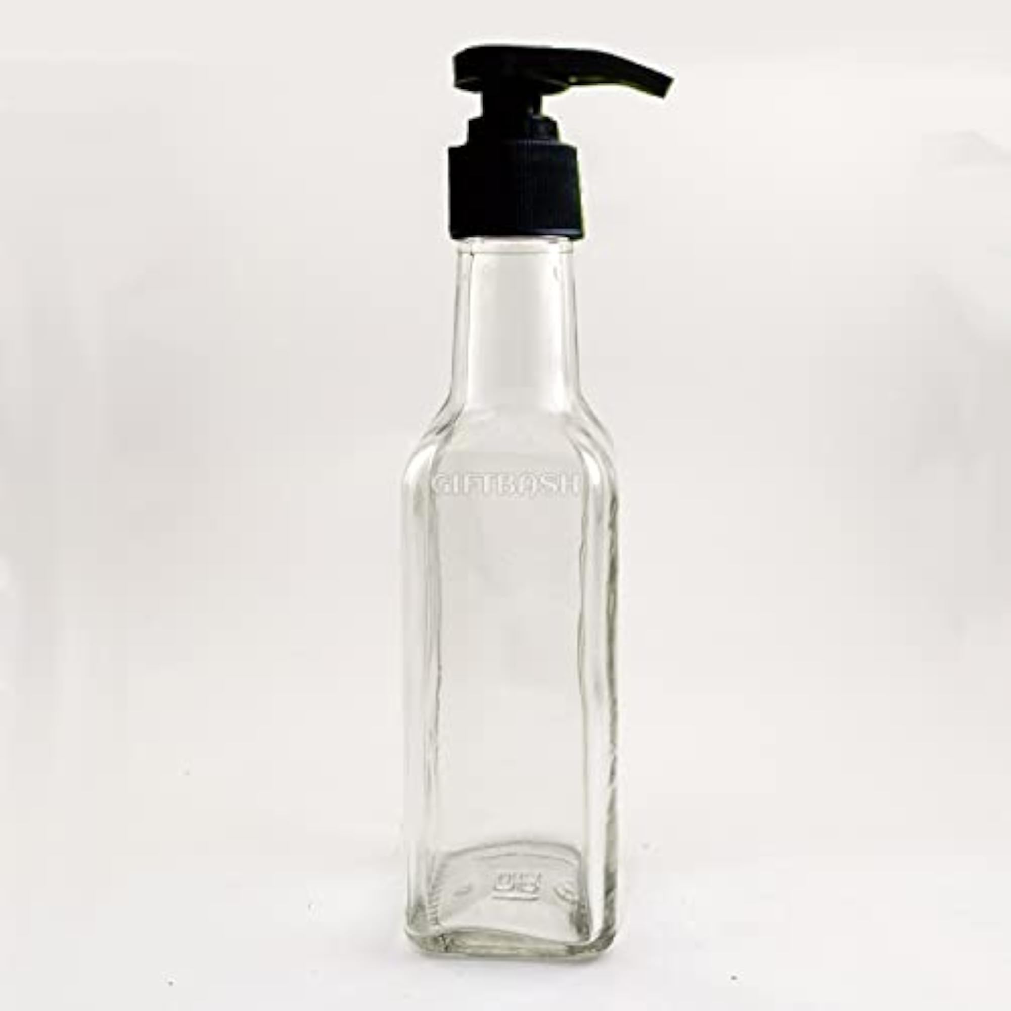 Glass Refillable Transparent Square Bottle with Black Lotion Pump